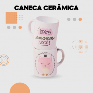 Caneca Branca Cerâmica Live 325ml Cerâmica Live 325ml Impressão somente frente colorida - 4x0 Sem Revestimento Personalizado 