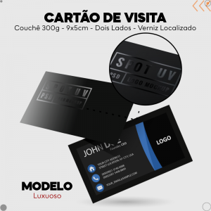 Cartão de Visita - Verniz Localizado Couchê 300g 9x5cm Impressão frente e verso colorida - 4x4 Verniz localizado Personalizado 