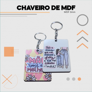 Chaveiro MDF 3mm MDF 3mm Personalizado Impressão somente frente colorida - 4x0 Sem Revestimento Sem Acabamento 