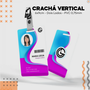 Crachá Vertical Dois Lados Plástico Compacto 75g 9x6cm 4x4 - Frente e Verso   