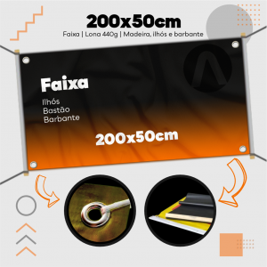 Faixa 200x50cm Lona Front Light 440g 200x50cm Impressão somente frente colorida - 4x0 Personalizado  