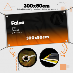 Faixa 300x80cm Lona Front Light 440g 300x80cm Impressão somente frente colorida - 4x0 Personalizado  